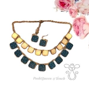 Blue and White Layered Gold Necklace